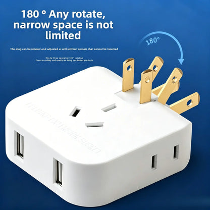 Multi Plug Outlet Extender Wall Outlet Travel Plug Adapter Surge Protector 2500W, 3-Sided 5 Adapter-Spaced Outlets 180° Rotate Plug Flat Pin Plug Outlet, 2 USB Ports (USB-C Fast Charging), Etl-Certified Extender Multifunctional