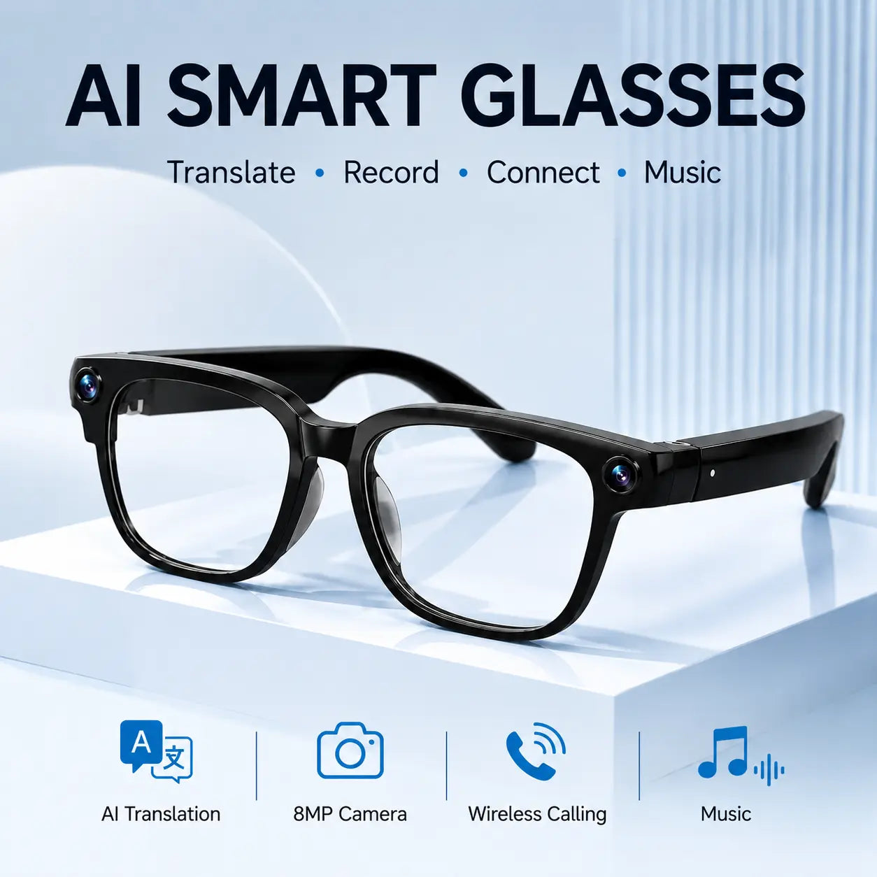 AI Smart Glasses with 8MP Camera, Photo & Video Recording, Translation, Bluetooth Music & Calls, Auto Transition Lenses