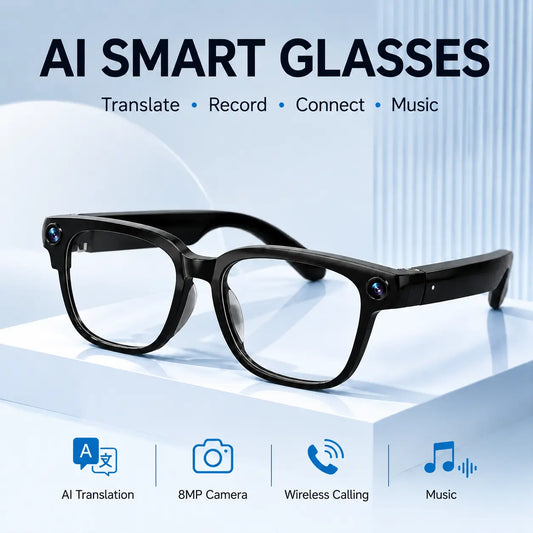 AI Smart Glasses with 8MP Camera, Photo & Video Recording, Translation, Bluetooth Music & Calls, Auto Transition Lenses