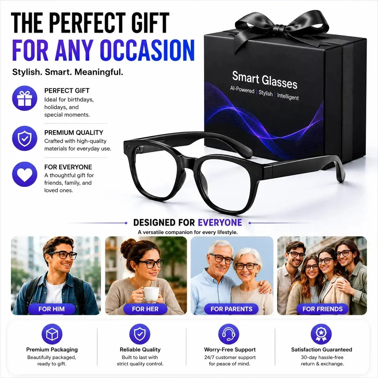 AI Smart Glasses with 8MP Camera, Photo & Video Recording, Translation, Bluetooth Music & Calls, Auto Transition Lenses