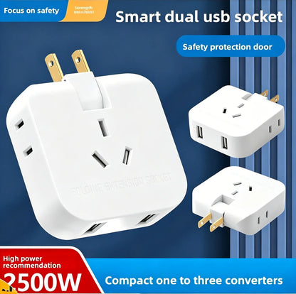 Multi Plug Outlet Extender Wall Outlet Travel Plug Adapter Surge Protector 2500W, 3-Sided 5 Adapter-Spaced Outlets 180° Rotate Plug Flat Pin Plug Outlet, 2 USB Ports (USB-C Fast Charging), Etl-Certified Extender Multifunctional