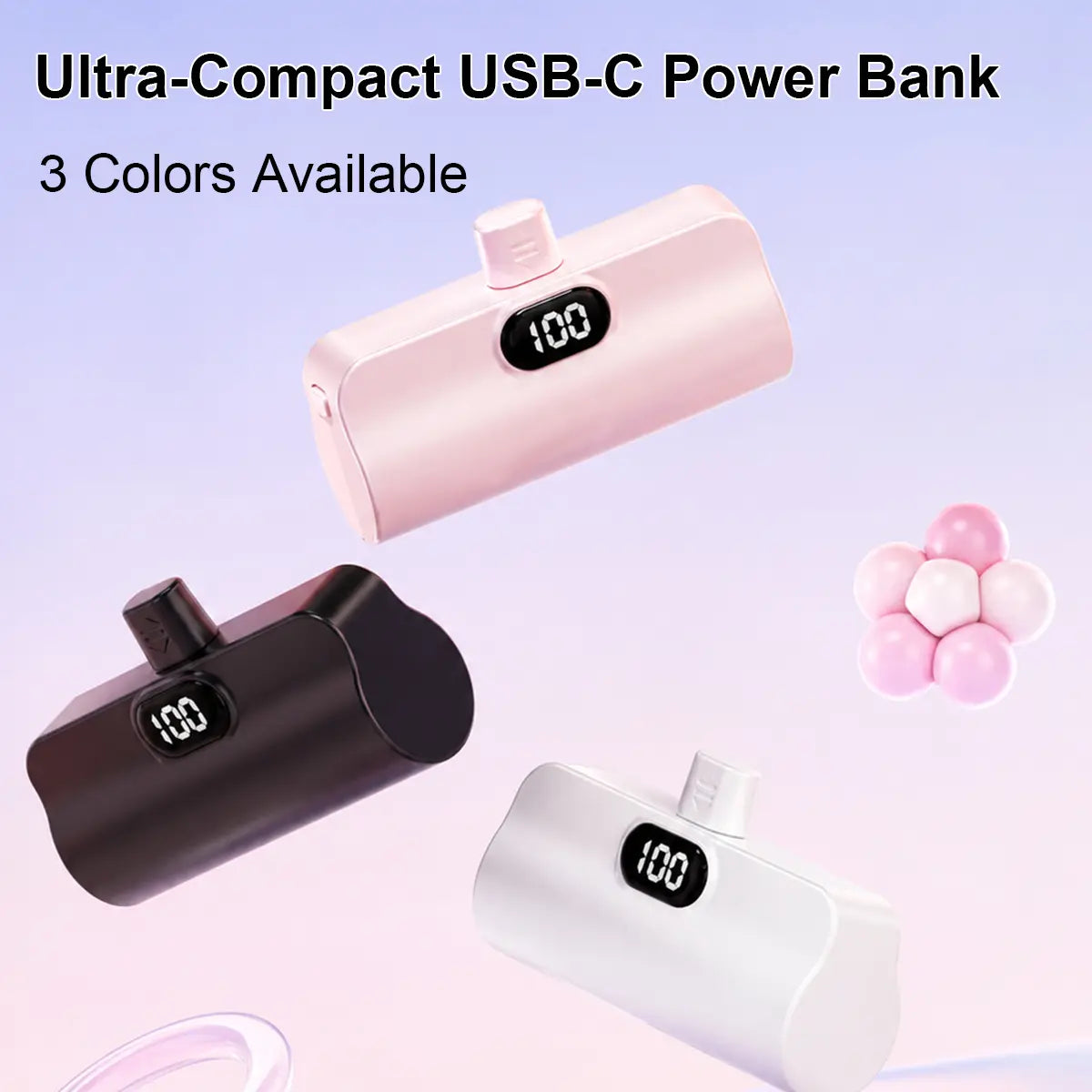 5000Mah Mini Capsule Universal Power Bank - 10W Fast Charging USB-C Portable Charger, Ultra Compact Lightweight Pocket External Battery Pack with Cable Compatibility for Iphone & Android Smartphones, Mobile Accessory, Accessories