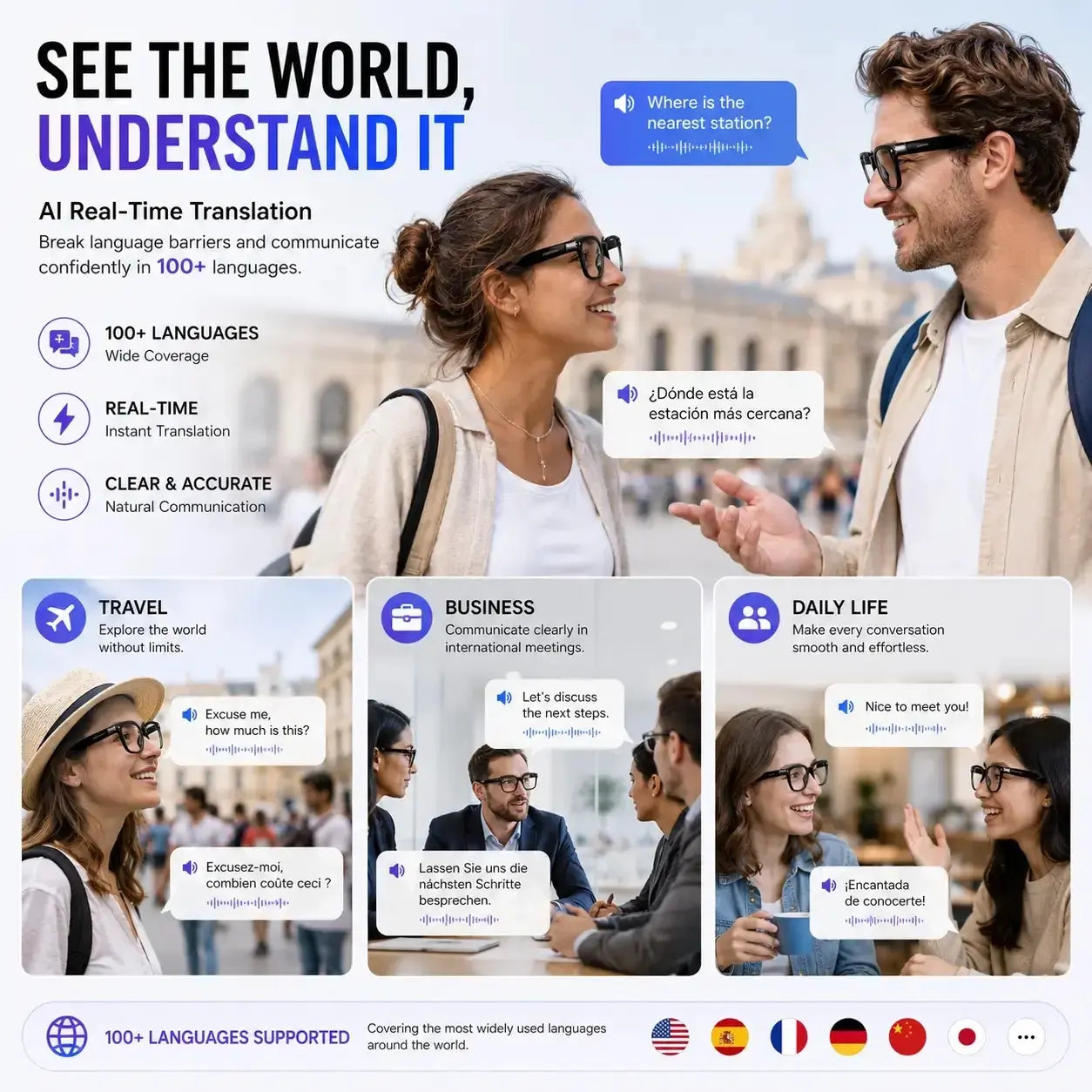 AI Smart Glasses with 8MP Camera, Photo & Video Recording, Translation, Bluetooth Music & Calls, Auto Transition Lenses