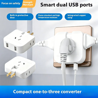 Multi Plug Outlet Extender Wall Outlet Travel Plug Adapter Surge Protector 2500W, 3-Sided 5 Adapter-Spaced Outlets 180° Rotate Plug Flat Pin Plug Outlet, 2 USB Ports (USB-C Fast Charging), Etl-Certified Extender Multifunctional